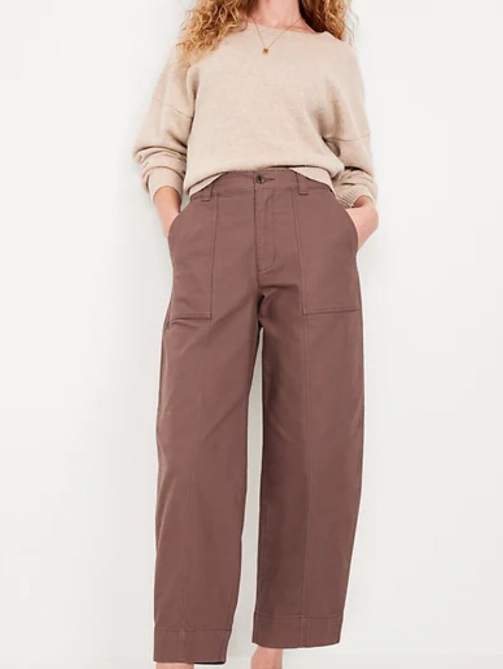 Old Navy Women's Wide-Leg Utility Pants in Brown Barrel Leg Sz 16
